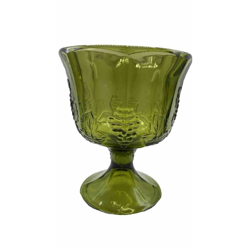 VINTAGE Indiana Glass Harvest Grape Avocado Green Compote Candy Dish